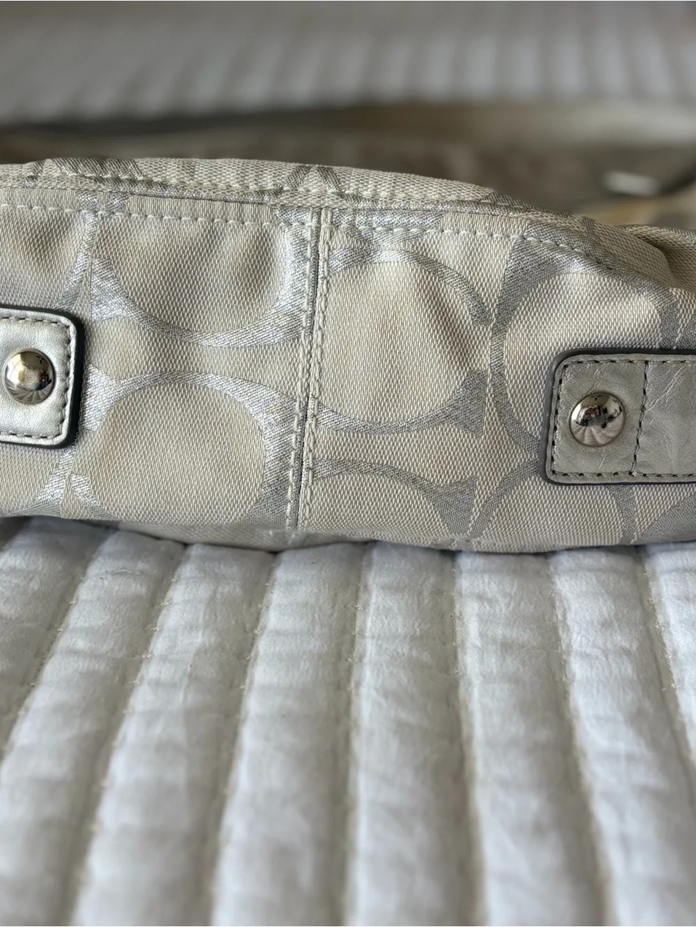 Coach Metallic Cream Signature Hobo Bag